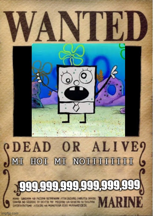 mi hoi mi noiiiiiiiiiiiiiiiiiiiiiiiiiii | MI HOI MI NOIIIIIIII; 999,999,999,999,999,999 | image tagged in one piece wanted poster template | made w/ Imgflip meme maker