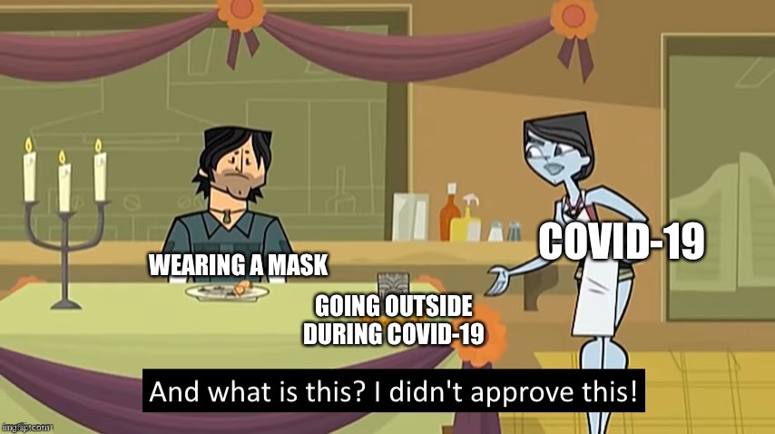 Wear a mask kids |  COVID-19; WEARING A MASK; GOING OUTSIDE DURING COVID-19 | image tagged in i didn't approve this,coronavirus,mask,total drama | made w/ Imgflip meme maker