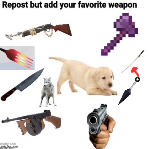 repost but add ur favorite weapon | image tagged in weapons | made w/ Imgflip meme maker