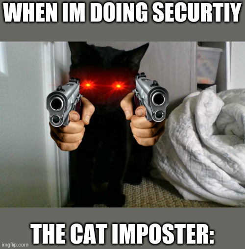 The cat imposter | WHEN IM DOING SECURTIY; THE CAT IMPOSTER: | image tagged in cats,imposter | made w/ Imgflip meme maker