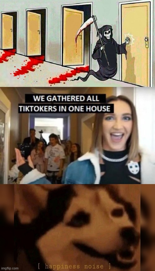 Bring on the acid | image tagged in death knocking at the door,happiness noise,we gathered all tiktokers in one house | made w/ Imgflip meme maker