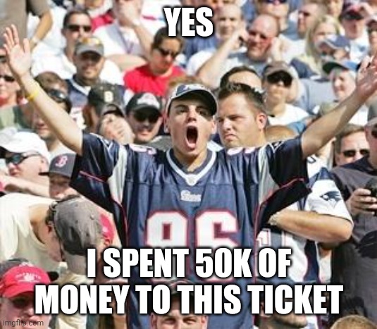 Sports Fans | YES; I SPENT 50K OF MONEY TO THIS TICKET | image tagged in sports fans,sports,poggers | made w/ Imgflip meme maker