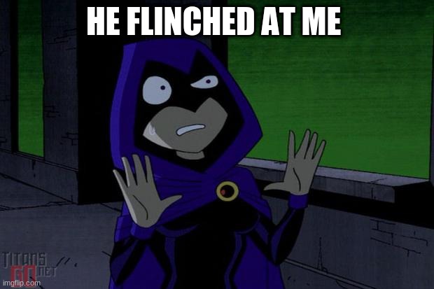Raven Teen Titans | HE FLINCHED AT ME | image tagged in raven teen titans | made w/ Imgflip meme maker