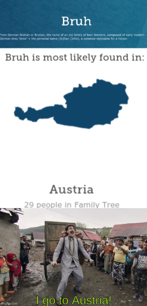 bruh | I go to Austria! | image tagged in borat i go to america | made w/ Imgflip meme maker