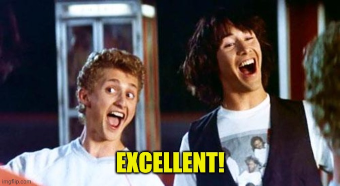 Bill and Ted | EXCELLENT! | image tagged in bill and ted | made w/ Imgflip meme maker