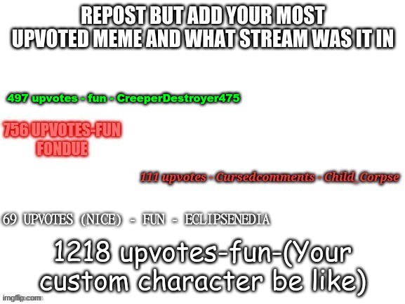 497 upvotes - fun - CreeperDestroyer475 | made w/ Imgflip meme maker