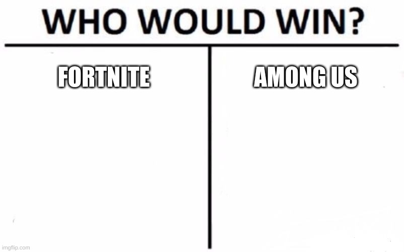 Who Would Win? Meme | FORTNITE; AMONG US | image tagged in memes,who would win | made w/ Imgflip meme maker