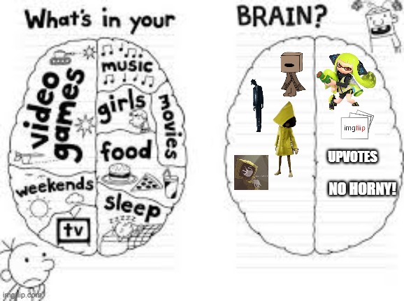 whats in your brain? | UPVOTES; NO HORNY! | image tagged in whats in your brain | made w/ Imgflip meme maker