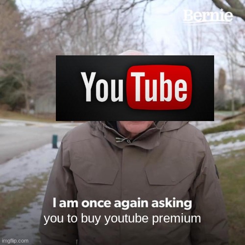 Bernie I Am Once Again Asking For Your Support Meme | you to buy youtube premium | image tagged in memes,bernie i am once again asking for your support | made w/ Imgflip meme maker