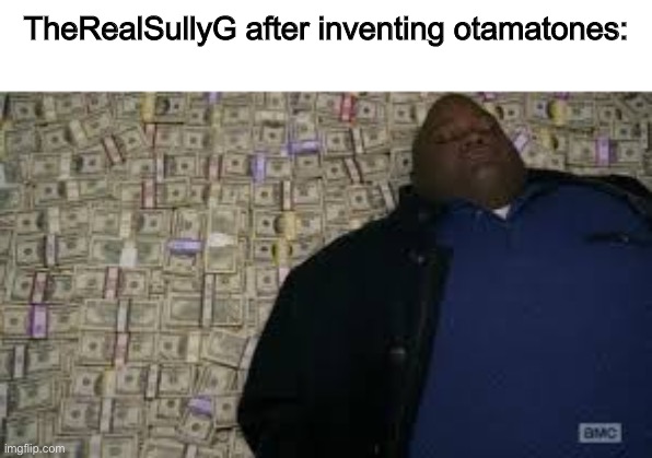 Black guy lying on money | TheRealSullyG after inventing otamatones: | image tagged in black guy lying on money | made w/ Imgflip meme maker