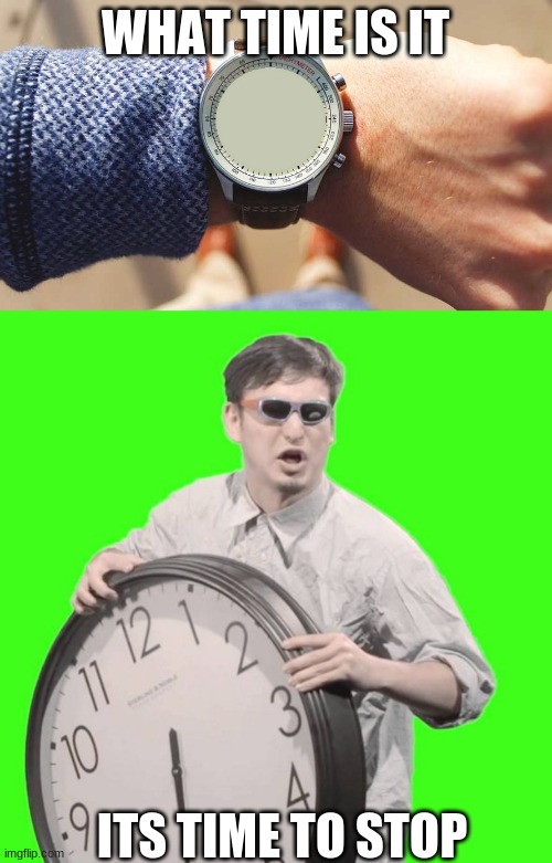 You Guys Should Get This | WHAT TIME IS IT; ITS TIME TO STOP | image tagged in what time is it,it's time to stop | made w/ Imgflip meme maker