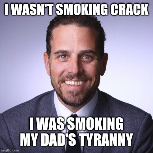 Hunter Biden | I WASN'T SMOKING CRACK I WAS SMOKING MY DAD'S TYRANNY | image tagged in hunter biden | made w/ Imgflip meme maker