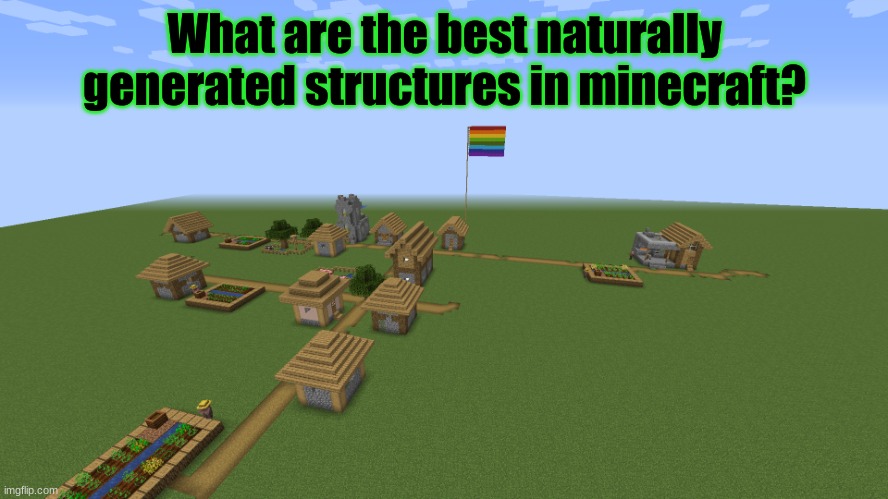 Minecraft survey #21 | What are the best naturally generated structures in minecraft? | image tagged in gay minecraft village,minecraft,survey | made w/ Imgflip meme maker