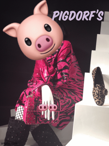 Introducing Piggy Peloton! | image tagged in gifs,fashion,valentino,window design,bergdorf goodman,piggy peloton | made w/ Imgflip images-to-gif maker