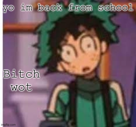 Bitch wot | yo im back from school; Bitch wot | image tagged in bitch wot | made w/ Imgflip meme maker