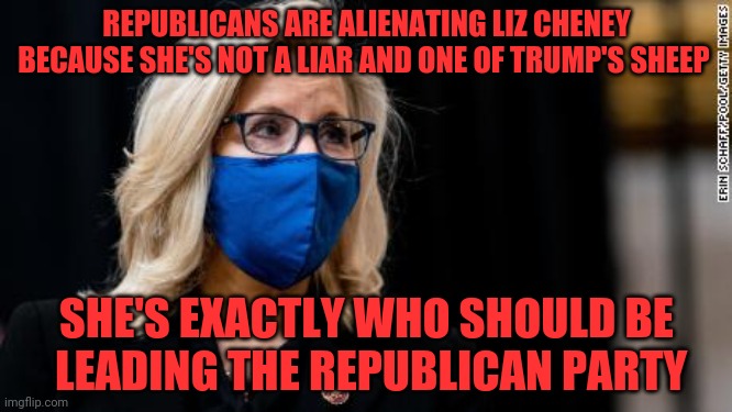 Liz cheney | REPUBLICANS ARE ALIENATING LIZ CHENEY BECAUSE SHE'S NOT A LIAR AND ONE OF TRUMP'S SHEEP; SHE'S EXACTLY WHO SHOULD BE    LEADING THE REPUBLICAN PARTY | image tagged in liz cheney | made w/ Imgflip meme maker