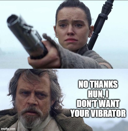 Really Rey? | NO THANKS HUN, I DON'T WANT YOUR VIBRATOR | image tagged in star wars | made w/ Imgflip meme maker