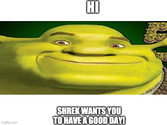 shrek | HI; SHREK WANTS YOU TO HAVE A GOOD DAY! | image tagged in shrek,good day | made w/ Imgflip meme maker