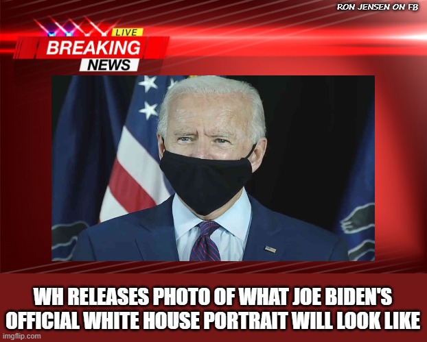 WH Portrait | RON JENSEN ON FB; WH RELEASES PHOTO OF WHAT JOE BIDEN'S OFFICIAL WHITE HOUSE PORTRAIT WILL LOOK LIKE | image tagged in breaking news,joe biden,biden,white house | made w/ Imgflip meme maker