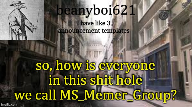 just asking... | so, how is everyone in this shit hole we call MS_Memer_Group? | image tagged in medival beany | made w/ Imgflip meme maker