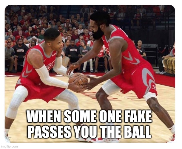 NBA players selfish ball hogs | WHEN SOME ONE FAKE PASSES YOU THE BALL | image tagged in nba players selfish ball hogs | made w/ Imgflip meme maker