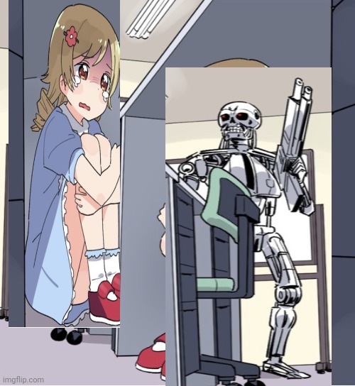 ⠀ | image tagged in anime girl hiding from terminator | made w/ Imgflip meme maker