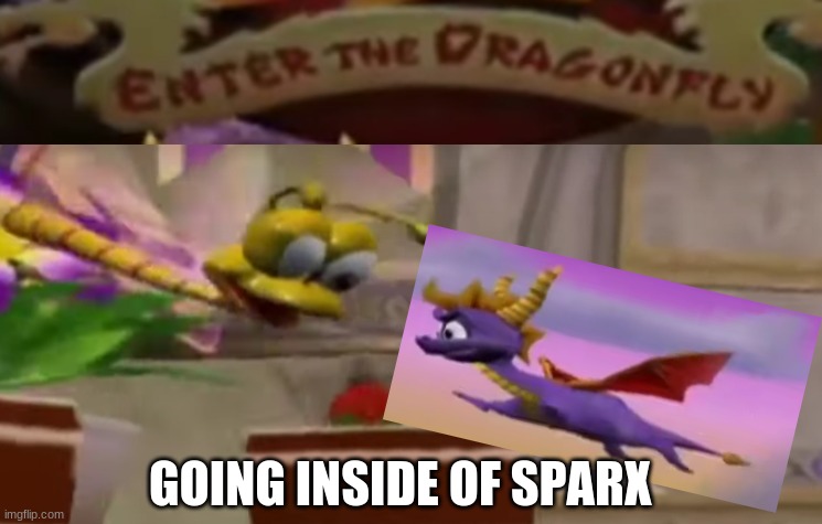 AM IN! | GOING INSIDE OF SPARX | image tagged in spyro | made w/ Imgflip meme maker