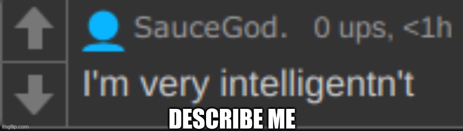 I'm very intelligentn't | DESCRIBE ME | image tagged in i'm very intelligentn't | made w/ Imgflip meme maker