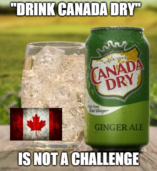 moememes | "DRINK CANADA DRY"; IS NOT A CHALLENGE | image tagged in canada,canada dry,ginger ale,challenge,drinking,alcohol | made w/ Imgflip meme maker
