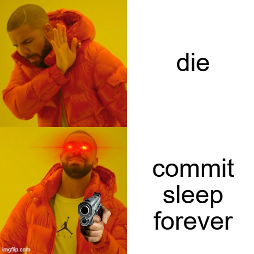 Drake Hotline Bling | die; commit sleep forever | image tagged in memes,drake hotline bling,die | made w/ Imgflip meme maker