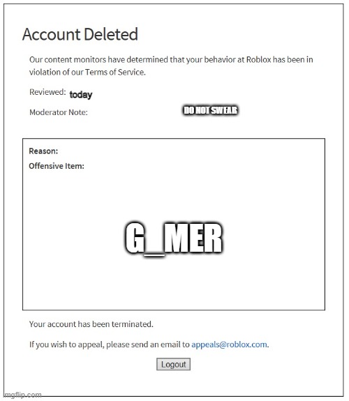 banned from ROBLOX - Imgflip