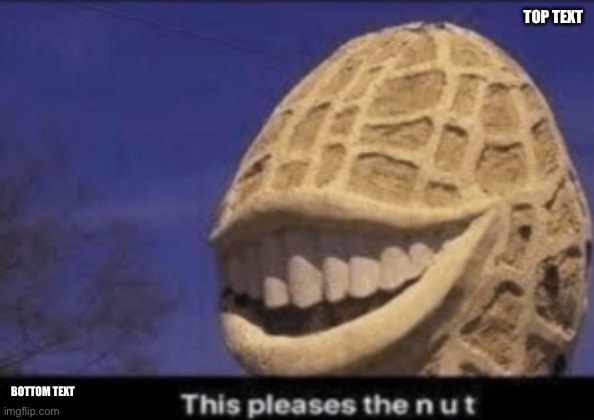 This pleases the nut | TOP TEXT; BOTTOM TEXT | image tagged in this pleases the nut | made w/ Imgflip meme maker