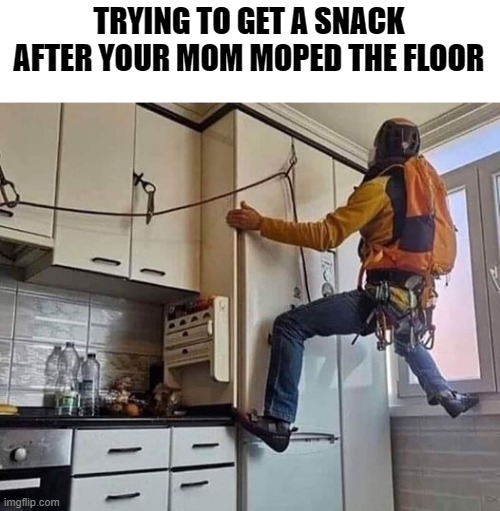 snack emergency | TRYING TO GET A SNACK AFTER YOUR MOM MOPED THE FLOOR | image tagged in snacks,jokes | made w/ Imgflip meme maker