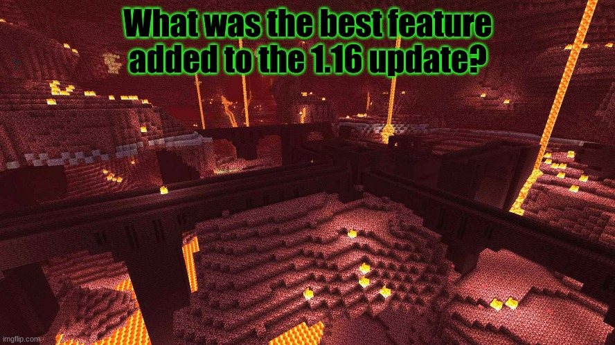 Minecraft survey #25 | What was the best feature added to the 1.16 update? | image tagged in minecraft neither,minecraft,survey | made w/ Imgflip meme maker