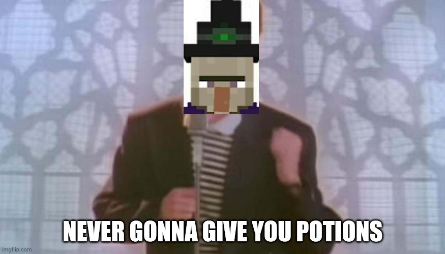 Sorry bad editing | NEVER GONNA GIVE YOU POTIONS | image tagged in never gonna give you up | made w/ Imgflip meme maker