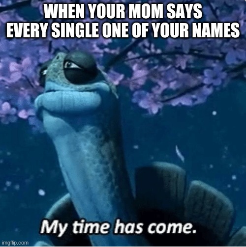 Death beckons me | WHEN YOUR MOM SAYS EVERY SINGLE ONE OF YOUR NAMES | image tagged in my time has come | made w/ Imgflip meme maker