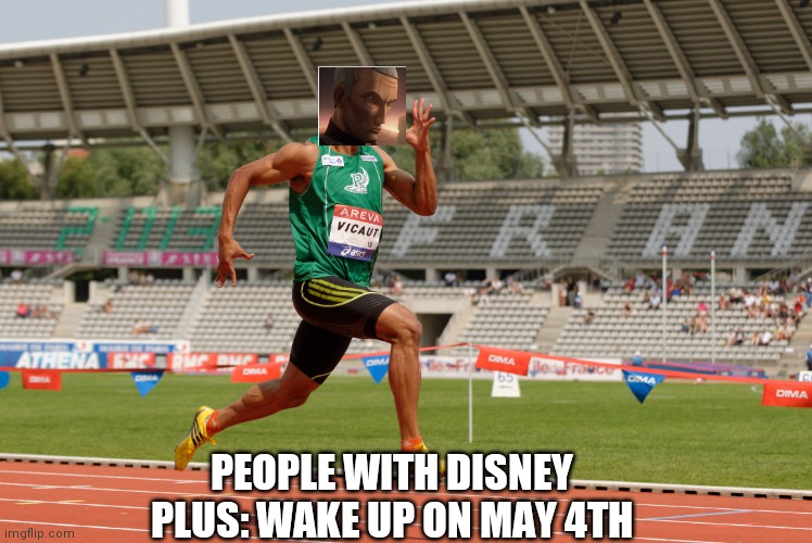 May the 4th be with you! Enjoy the bad batch! | PEOPLE WITH DISNEY PLUS: WAKE UP ON MAY 4TH | image tagged in sprinting,star wars,disney plus | made w/ Imgflip meme maker