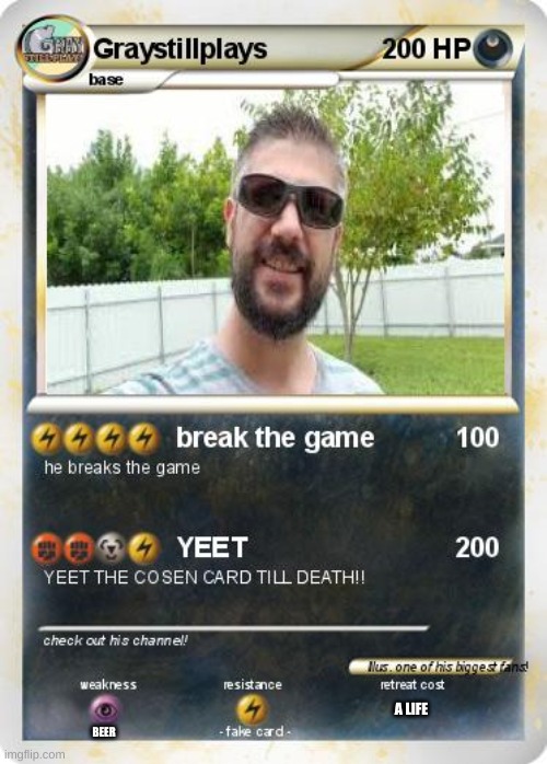 A LIFE; BEER | image tagged in pokemon card meme | made w/ Imgflip meme maker
