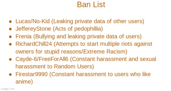 Here is the ban list if anyone needs it :D | made w/ Imgflip meme maker