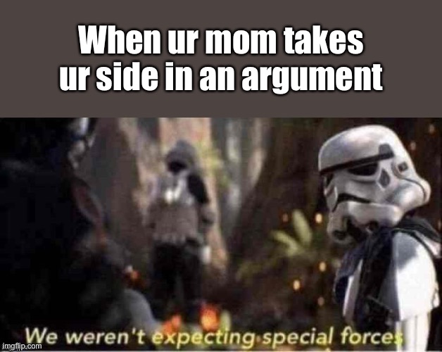 Don’t you love it when it happens | When ur mom takes ur side in an argument | image tagged in we weren t expecting special forces,memes,funny memes,oh wow are you actually reading these tags,bye | made w/ Imgflip meme maker