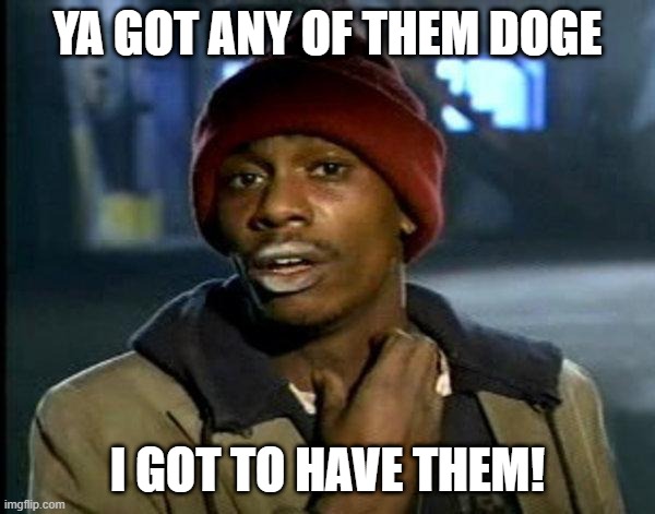 DOGE IS LIKE ... | YA GOT ANY OF THEM DOGE; I GOT TO HAVE THEM! | image tagged in dave chappelle | made w/ Imgflip meme maker