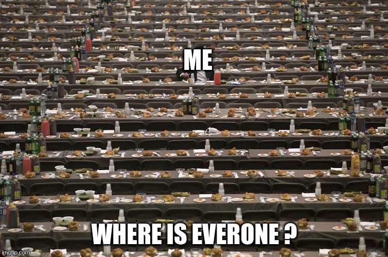 where is everone | ME; WHERE IS EVERONE ? | image tagged in where did everyone go | made w/ Imgflip meme maker