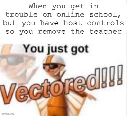 I might have done this...... | When you get in trouble on online school, but you have host controls so you remove the teacher | image tagged in you just got vectored,online school | made w/ Imgflip meme maker