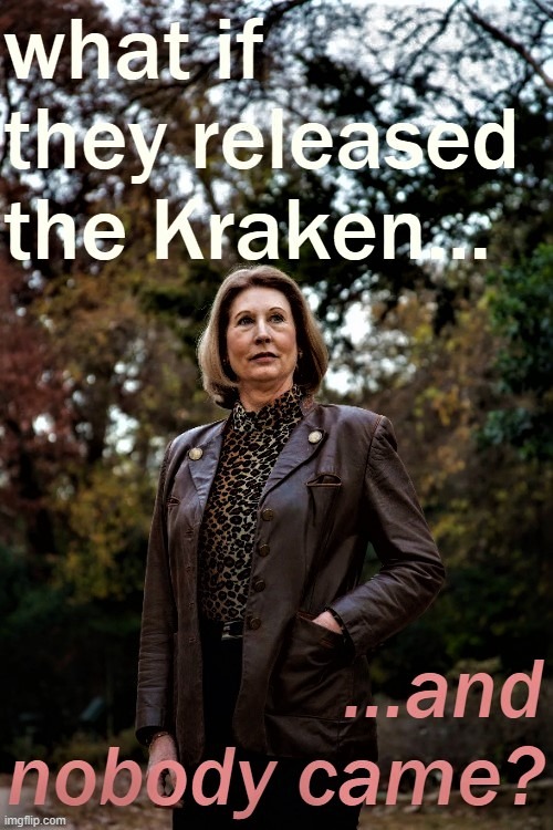 poor Sidney Powell | image tagged in kraken,release the kraken,2020 elections,election 2020 | made w/ Imgflip meme maker