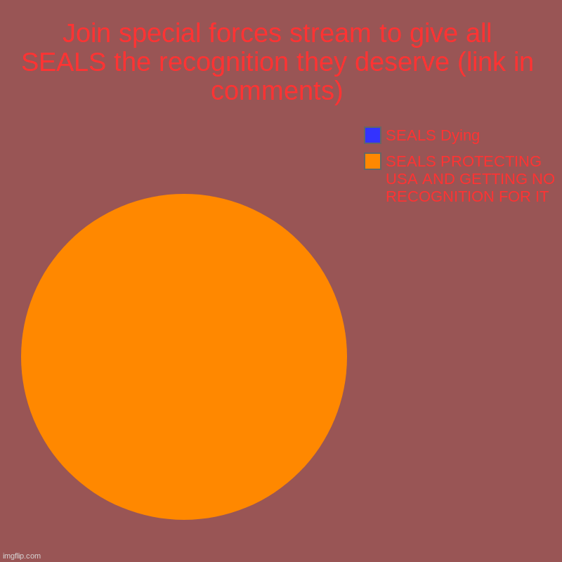 Join special forces stream to give all SEALS the recognition they deserve (link in comments) | SEALS PROTECTING USA AND GETTING NO RECOGNITI | image tagged in charts,pie charts | made w/ Imgflip chart maker