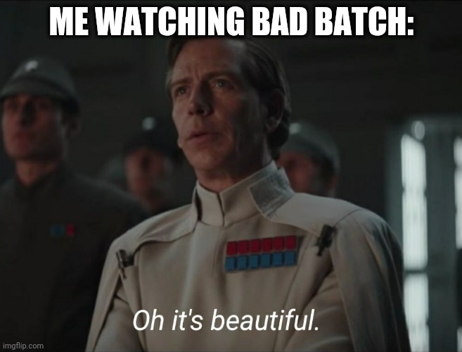 Lol lazy meme | ME WATCHING BAD BATCH: | image tagged in oh it's beautiful | made w/ Imgflip meme maker