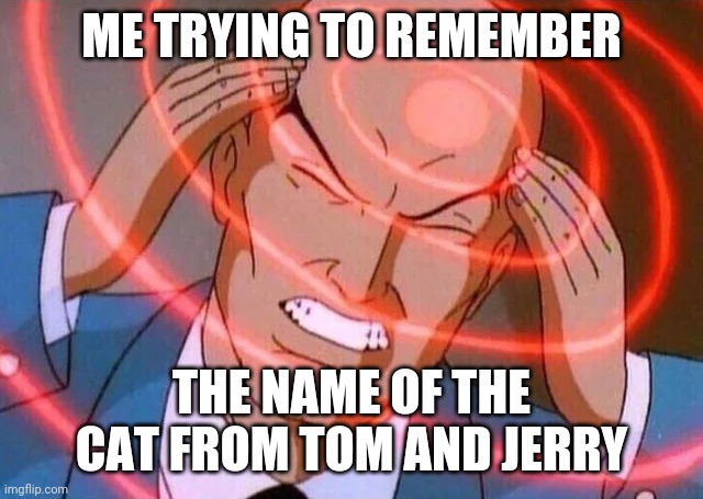 Trying to remember | ME TRYING TO REMEMBER; THE NAME OF THE CAT FROM TOM AND JERRY | image tagged in trying to remember | made w/ Imgflip meme maker