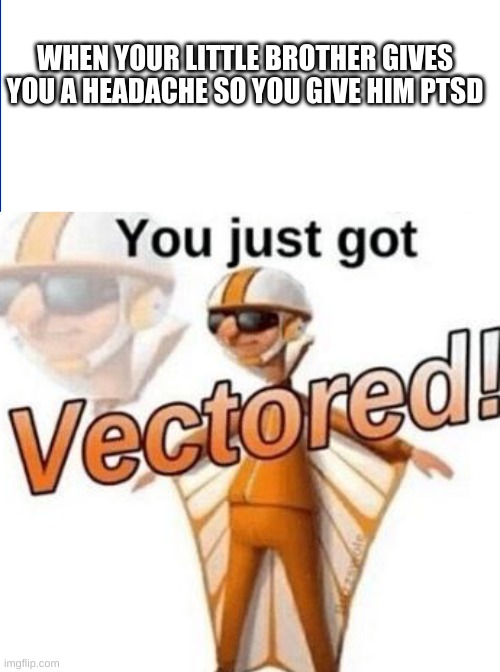 LOL | WHEN YOUR LITTLE BROTHER GIVES YOU A HEADACHE SO YOU GIVE HIM PTSD | image tagged in you just got vectored | made w/ Imgflip meme maker