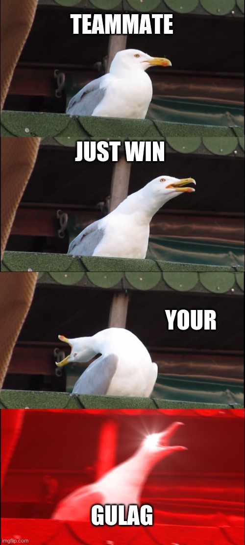 Inhaling Seagull | TEAMMATE; JUST WIN; YOUR; GULAG | image tagged in memes,inhaling seagull | made w/ Imgflip meme maker