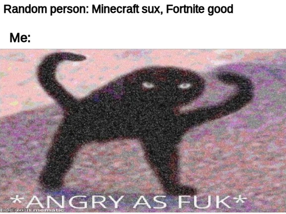 FORTNITE SUX BOI | Random person: Minecraft sux, Fortnite good; Me: | image tagged in fortnite sucks,angry as fuk | made w/ Imgflip meme maker